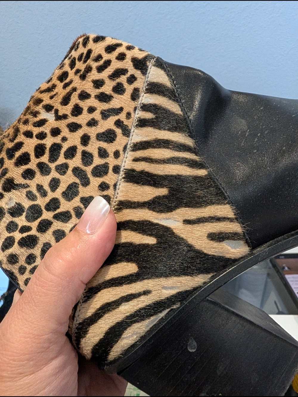Vero Cuoio Black and Tan Leopard Patchwork Mid-Calf Boot, Size 38 - Picture 5 of 7